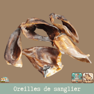 Friandises naturelles d'oreilles de sanglier, idéales pour une mastication gourmande.