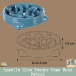 La gamelle Slow Feeder Beno Rond Pétrol avec ses ventouses et rainures pour ralentir la prise alimentaire.