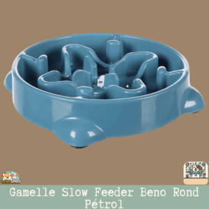 La gamelle Slow Feeder Beno Rond Pétrol avec ses ventouses et rainures pour ralentir la prise alimentaire.