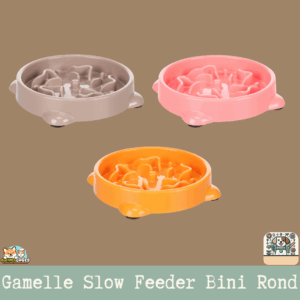 La gamelle Slow Feeder Bini Rond, conçue avec des obstacles bas et des ventouses antidérapantes.