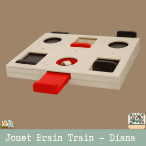 Le jouet interactif Brain Train Diana Brun Clair avec ses compartiments à friandises.