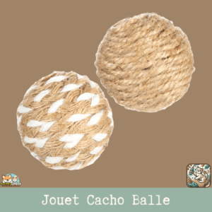 Le jouet Cacho Balle, en chanvre et plastique, avec des couleurs vives et un grelot à l'intérieur.