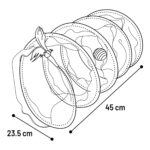 Le tunnel de jeu pliable Kennedy Rose avec une balle, une clochette et des plumes à l'intérieur.