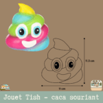 Le jouet Tish en forme de caca souriant, avec un design amusant en latex.