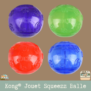 Le jouet Kong® Squeezz® Balle avec différentes couleurs vives.