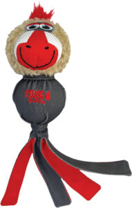 Le jouet Kong® Wubba Rouge Singe, avec ses rubans longs et son corps en tissu résistant.