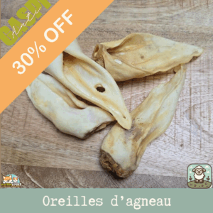 Oreilles d'agneau séchées sans poil, friandise naturelle pour chiens.
