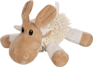 Jouet Flufa Caribou en peluche, avec textures en velours côtelé et chenille, doté d'un couineur.