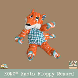 Jouet KONG Knots Floppy en forme de renard orange pour chien.