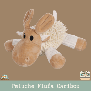 Jouet Flufa Caribou en peluche, avec textures en velours côtelé et chenille, doté d'un couineur.