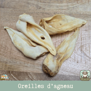 Oreilles d'agneau séchées sans poil, friandise naturelle pour chiens.