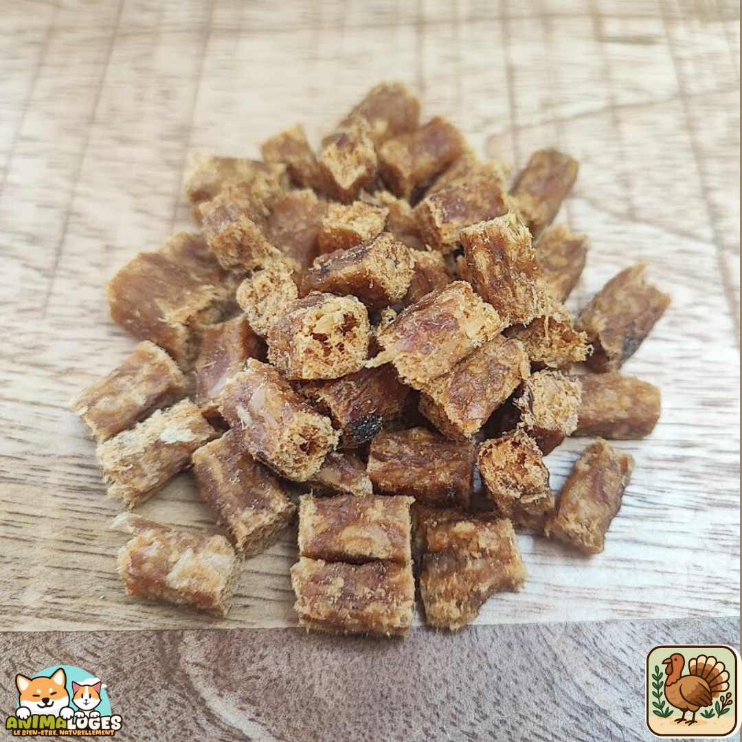 la meme chose avec les friandises de dressage de dinde (aussi appeler cube de dinde)