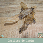 Oreilles de lapin sans poil exposées sur une surface en bois, mettant en valeur leur texture naturelle et leur couleur claire.