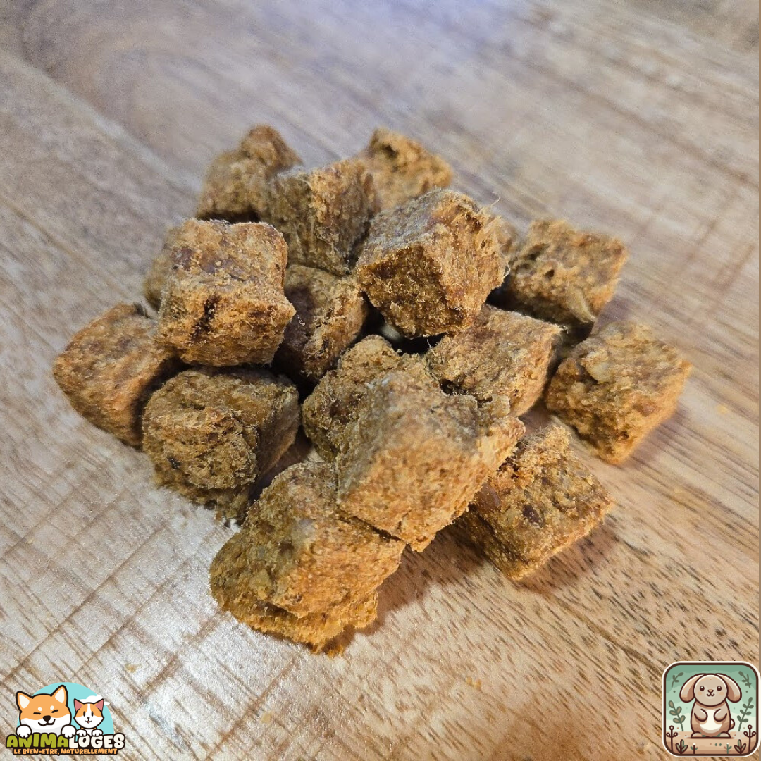 Cubes de viande de lapin naturels pour chien – friandises riches en protéines