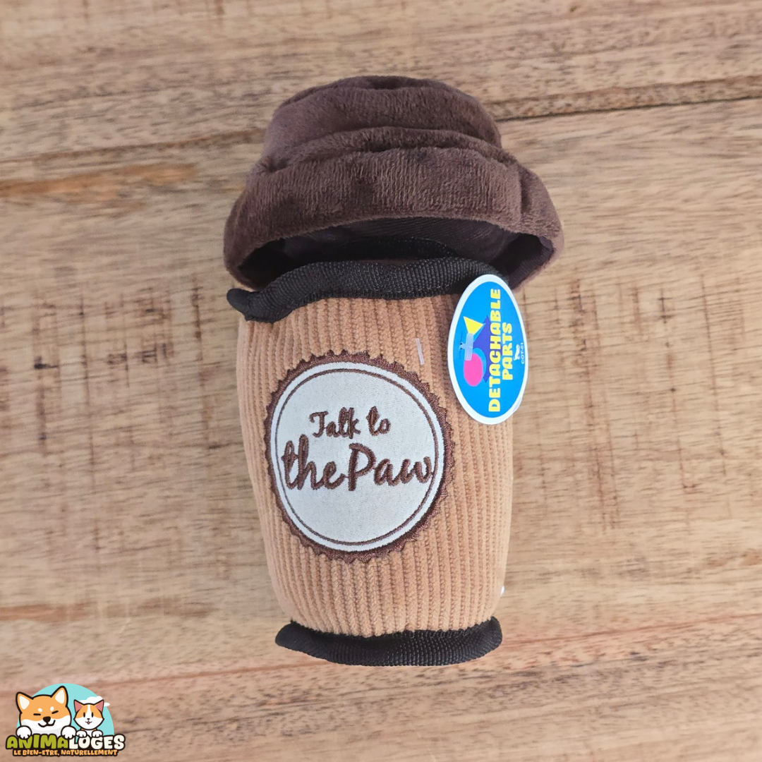 Peluche de fouille P.L.A.Y. Doggo’s Java pour chien, gobelet de café avec couvercle amovible pour cacher des friandises, taille M