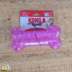 Jouet KONG Squeezz Crackle Bone en forme d’os, en TPR pailleté, disponible en plusieurs couleurs