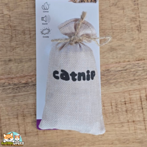Jouet Mola sachet beige Flamingo pour chat avec herbe à chat, grelot et matière crépitante