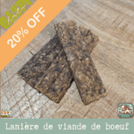 lanières de viande pour chien et chat, montrant la saveur boeuf
