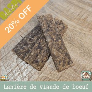 lanières de viande pour chien et chat, montrant la saveur boeuf