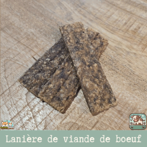 lanières de viande pour chien et chat, montrant la saveur boeuf