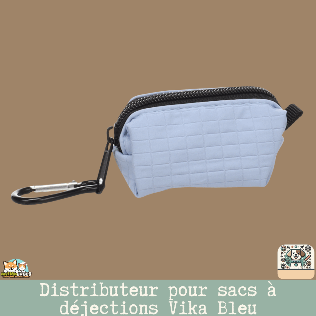 Distributeur de sacs à déjections Vika bleu Flamingo. Léger, rechargeable, avec mousqueton – pratique pour toutes les promenades avec votre chien.