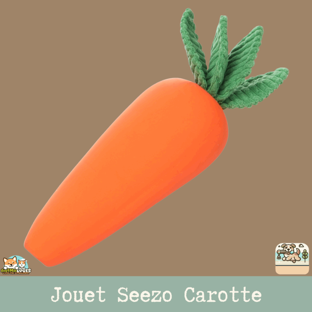 Jouet pour chien Seezo Carotte de Flamingo. Couinement, craquement et forme déformable : un jouet interactif et stimulant pour chiens curieux.