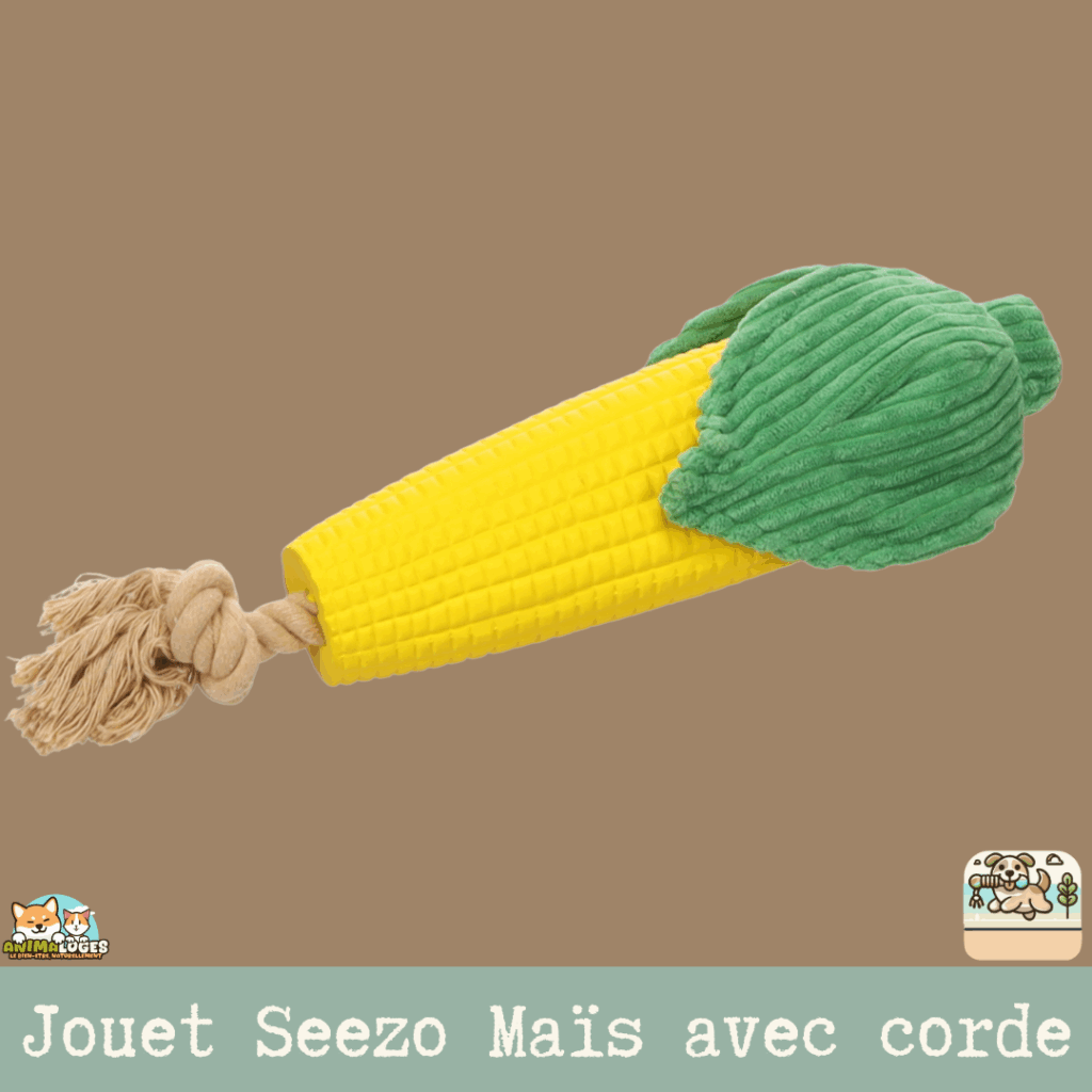 Jouet pour chien Seezo Maïs Flamingo avec corde, couinement et bruit de froissement. Idéal pour jeux interactifs et stimulation sonore.