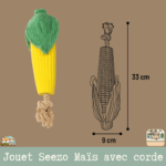 Jouet pour chien Seezo Maïs Flamingo avec corde, couinement et bruit de froissement. Idéal pour jeux interactifs et stimulation sonore.