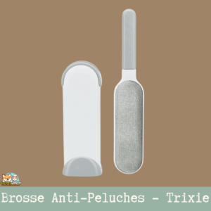 Brosse anti-peluches Trixie avec station de nettoyage automatique pour poils de chiens et chats sur tissus.