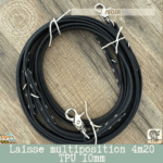 laisse multipostions (5) en sangle TPU 10mm et 4m20 de long fabriqué à la main