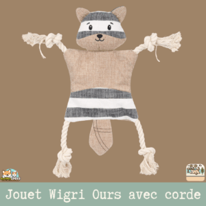 Jouet pour chien Wigri Ours beige avec corde – vue de face
