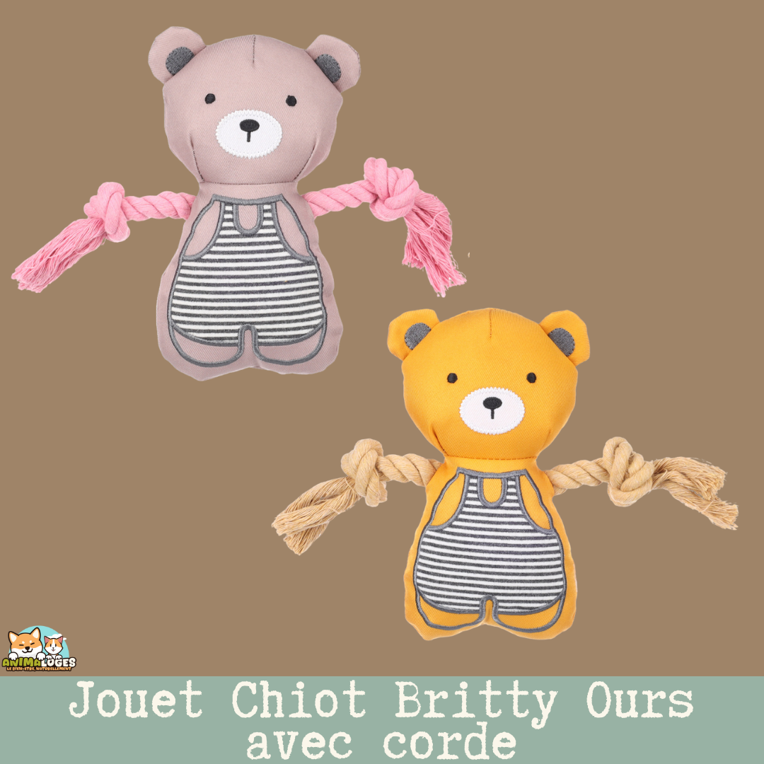 Jouet Britty Ours avec corde Flamingo — vue de face