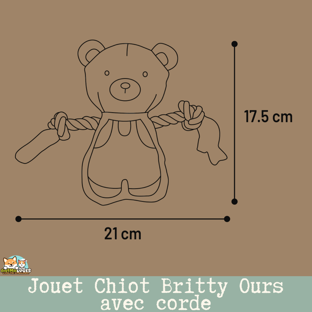 Jouet Britty Ours avec corde Flamingo — vue de face