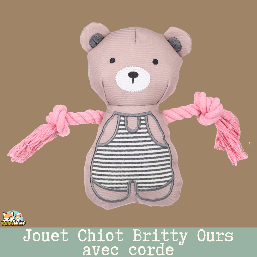 Jouet Britty Ours avec corde Flamingo — vue de face