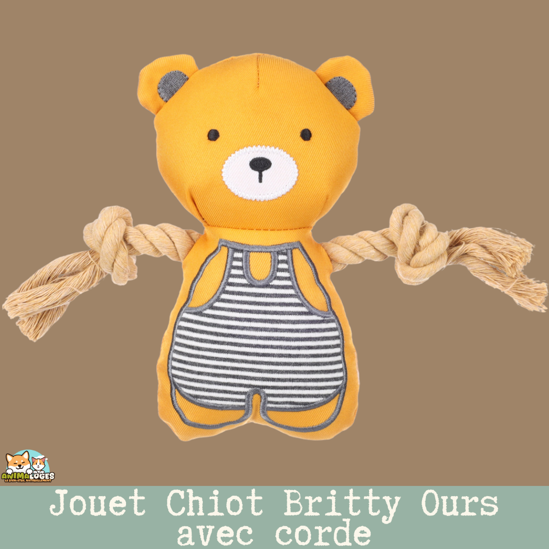 Jouet Britty Ours avec corde Flamingo — vue de face