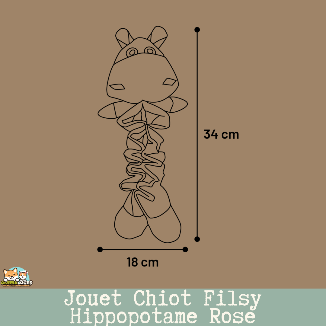 Jouet Chiot Filsy Hippopotame Rose – vue de face
