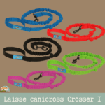 Laisse élastique Inlandsis Crosser 1 pour canicross, vue complète avec poignée et mousqueton.