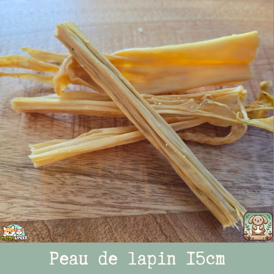 Peau de lapin séchée naturelle 15 cm pour chien – friandise de mastication douce