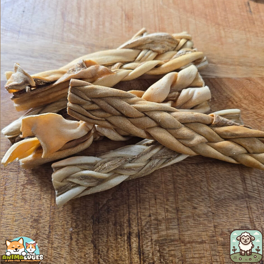 Peau d’agneau tressée séchée naturelle pour chien – friandise à mâcher