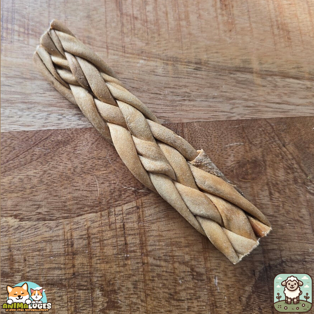 Peau d’agneau tressée séchée naturelle pour chien – friandise à mâcher