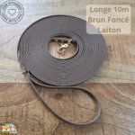Longe en sangle Hexa, Brun foncé, 10m, bouclerie Laiton. Sangle imperméable. Idéale pour petit et moyen chien