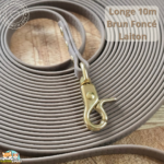Longe en sangle Hexa, Brun foncé, 10m, bouclerie Laiton. Sangle imperméable. Idéale pour petit et moyen chien