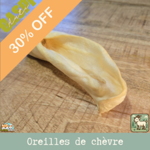 Des oreilles de chèvre naturelle sans poil, idéale pour la mastication et l’hygiène dentaire des chiens.