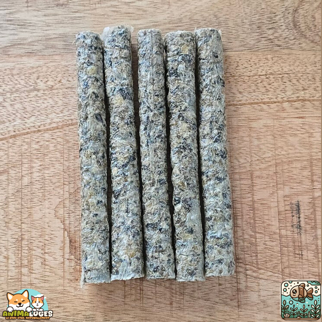 Stick de carrelet séché naturel pour chien – friandise poisson riche en oméga-3