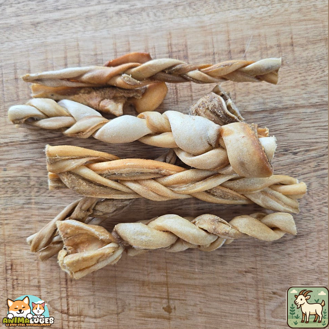Peau de chèvre tressée naturelle pour chien – mastication