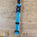 Collier chiot Elfi Flamingo en nylon avec finition en velours côtelé, disponible en turquoise et rose.