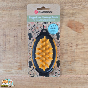 Brosse de massage Calmy Flamingo ocre et noire pour chiot à poil court ou mi-long