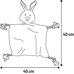 Jouet pour chien Flamingo Akra avec couverture câline, lapin blanc et corde